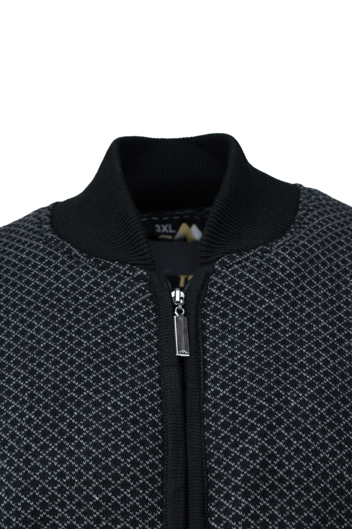 Erkek Kışlık Kalın Pamuklu Yünlü Hırka Astarlı Fermuarlı Cepli Hakim Yaka Baklava Motifli